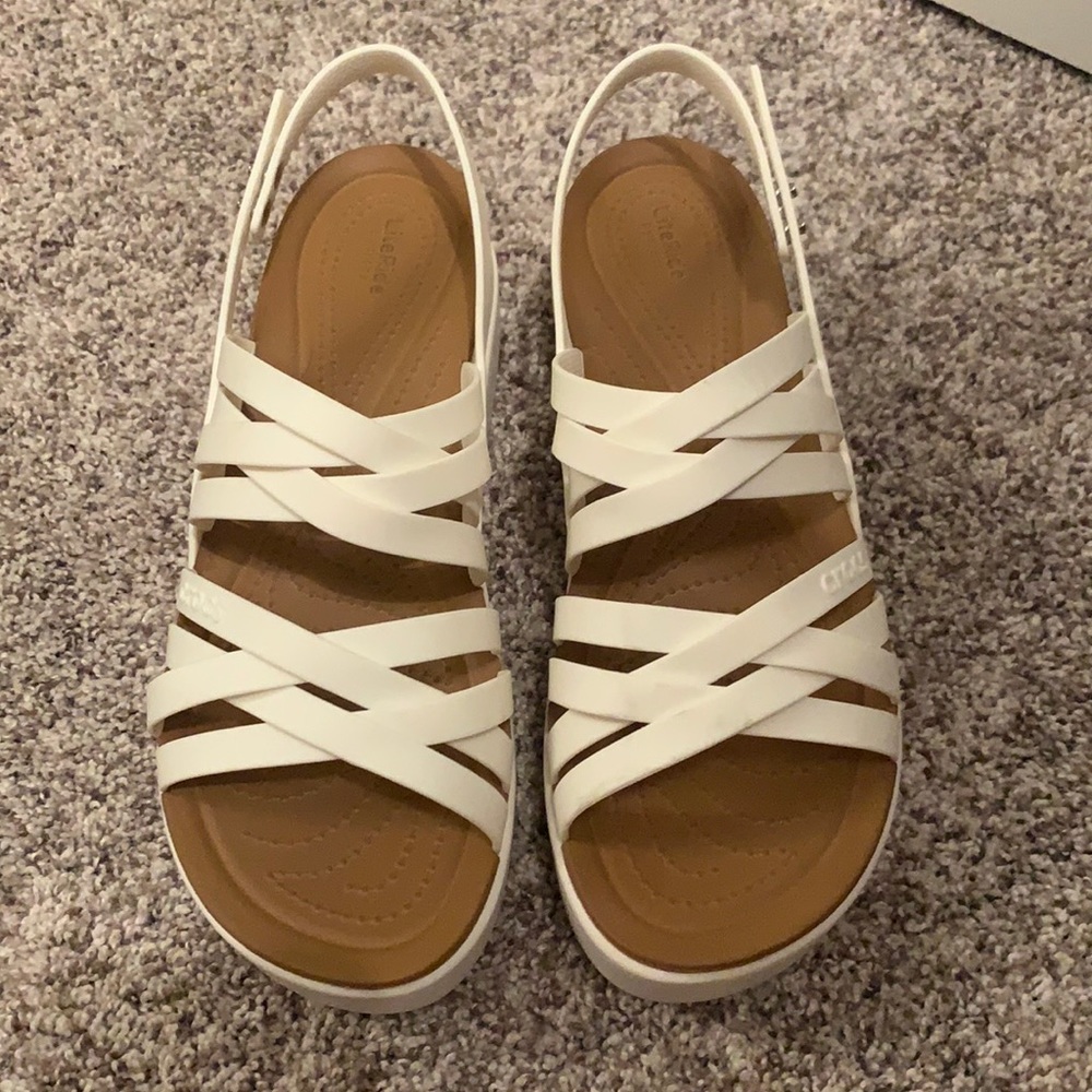 Platform white crocs wedge sandals